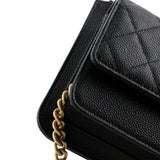 CC Front Pocket Clutch with Chain Quilted Caviar Small
