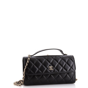 Kisslock Flap Phone Holder with Chain Quilted Shiny Calfskin