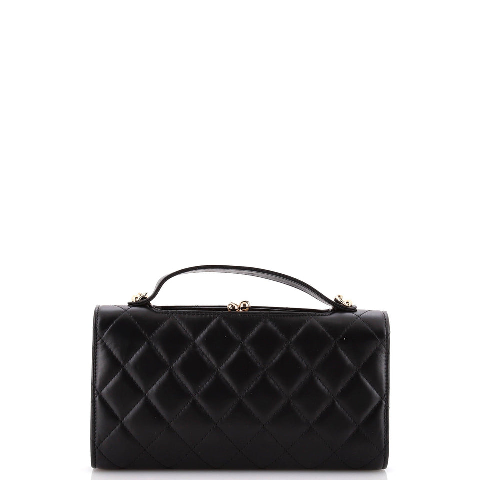 Kisslock Flap Phone Holder with Chain Quilted Shiny Calfskin
