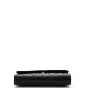 Kisslock Flap Phone Holder with Chain Quilted Shiny Calfskin