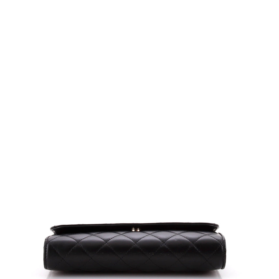 Kisslock Flap Phone Holder with Chain Quilted Shiny Calfskin