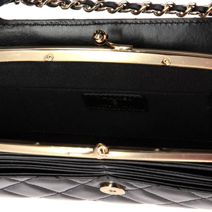 Kisslock Flap Phone Holder with Chain Quilted Shiny Calfskin