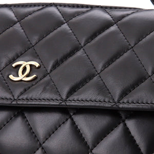 Kisslock Flap Phone Holder with Chain Quilted Shiny Calfskin