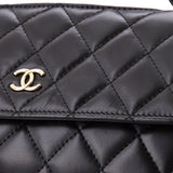 Kisslock Flap Phone Holder with Chain Quilted Shiny Calfskin
