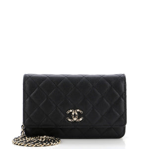 Crystal Woven CC Wallet on Chain Quilted Caviar