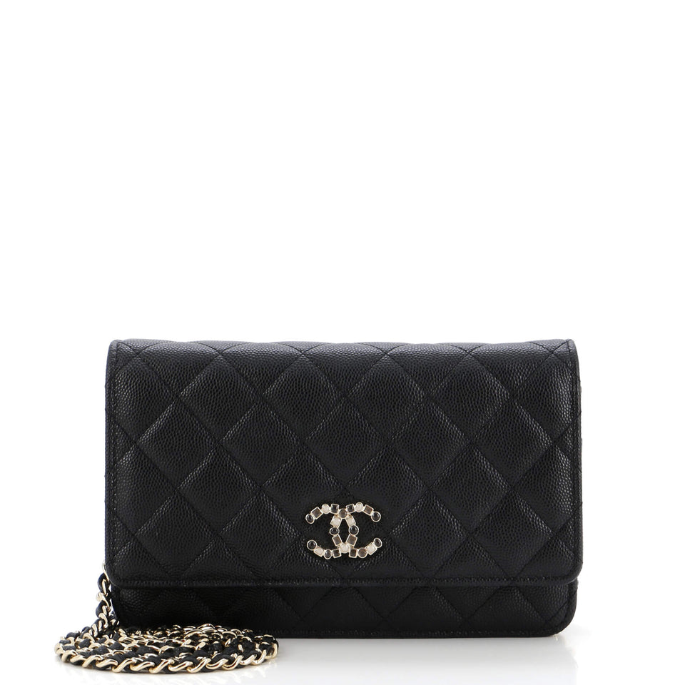 Crystal Woven CC Wallet on Chain Quilted Caviar