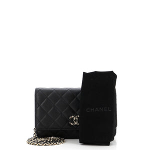 Crystal Woven CC Wallet on Chain Quilted Caviar