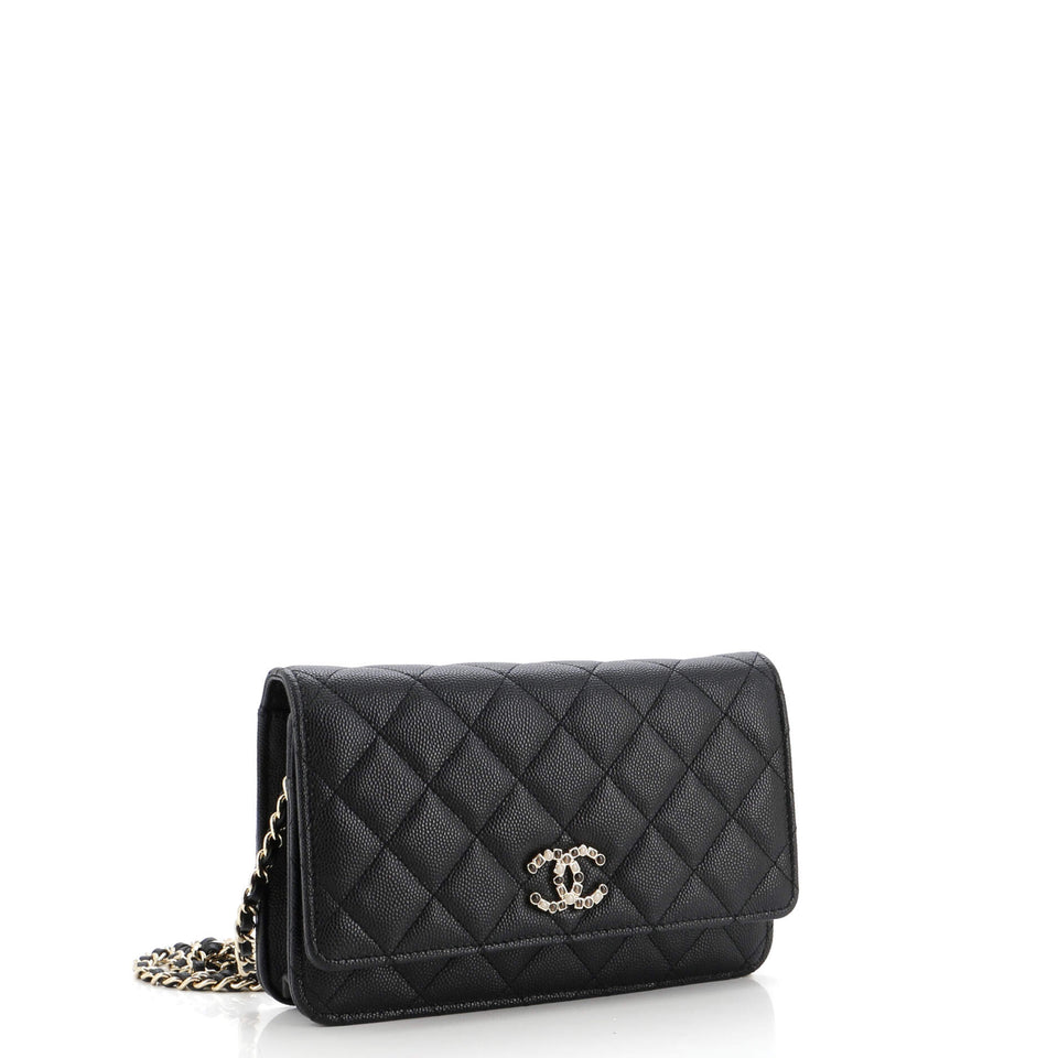 Crystal Woven CC Wallet on Chain Quilted Caviar