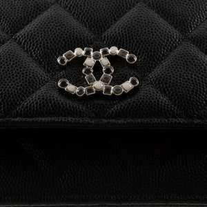 Crystal Woven CC Wallet on Chain Quilted Caviar