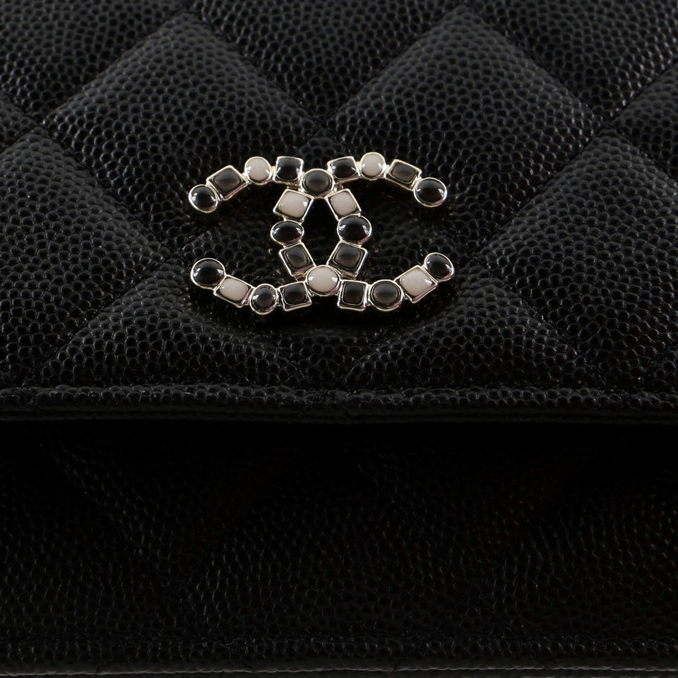 Crystal Woven CC Wallet on Chain Quilted Caviar
