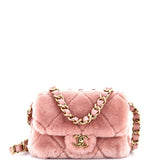 CC Bar Chain Handle Flap Bag Quilted Shearling Small