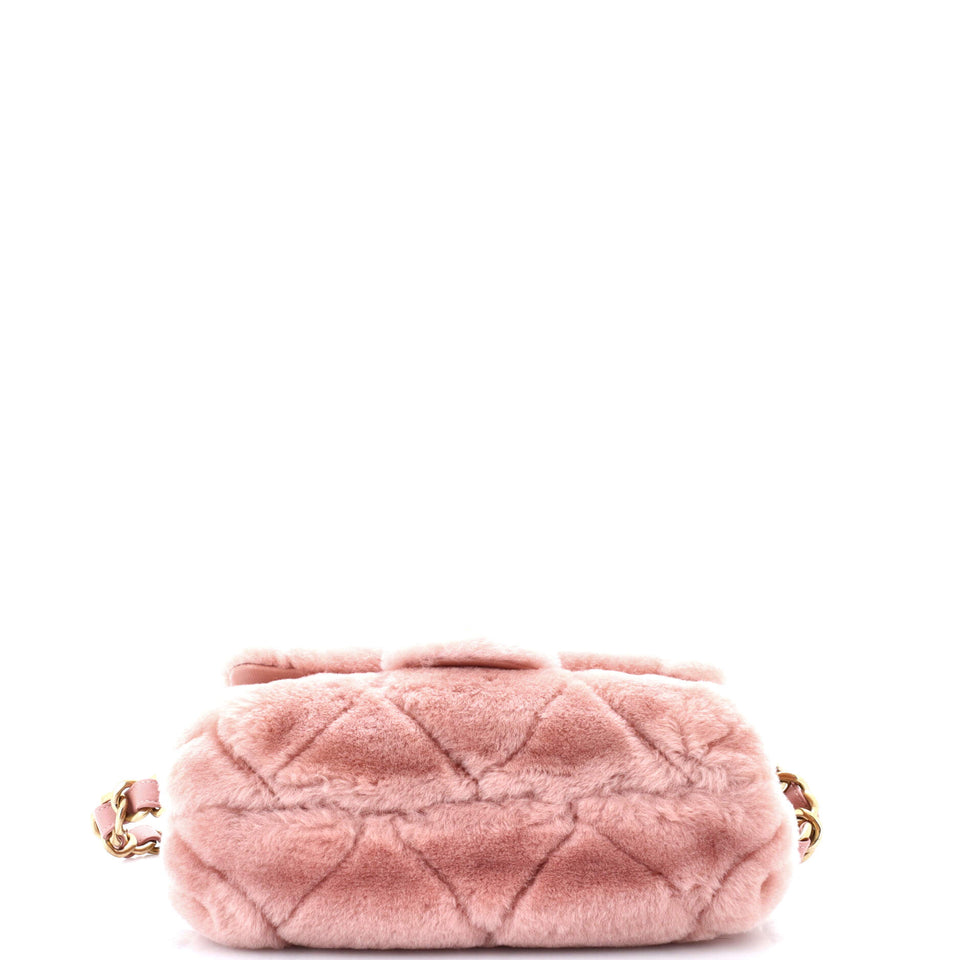 CC Bar Chain Handle Flap Bag Quilted Shearling Small