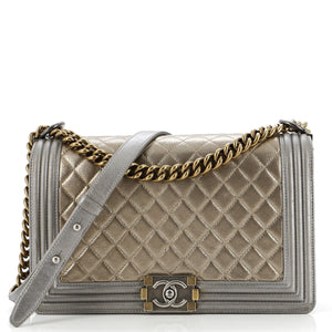 Bicolor Boy Flap Bag Quilted Metallic Calfskin New Medium