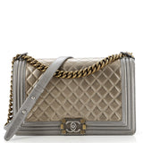 Bicolor Boy Flap Bag Quilted Metallic Calfskin New Medium