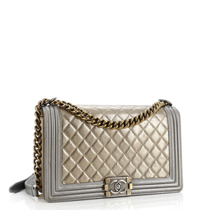 Bicolor Boy Flap Bag Quilted Metallic Calfskin New Medium