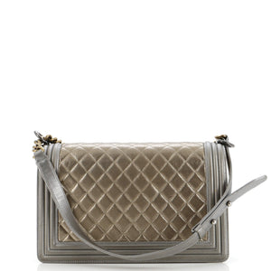 Bicolor Boy Flap Bag Quilted Metallic Calfskin New Medium