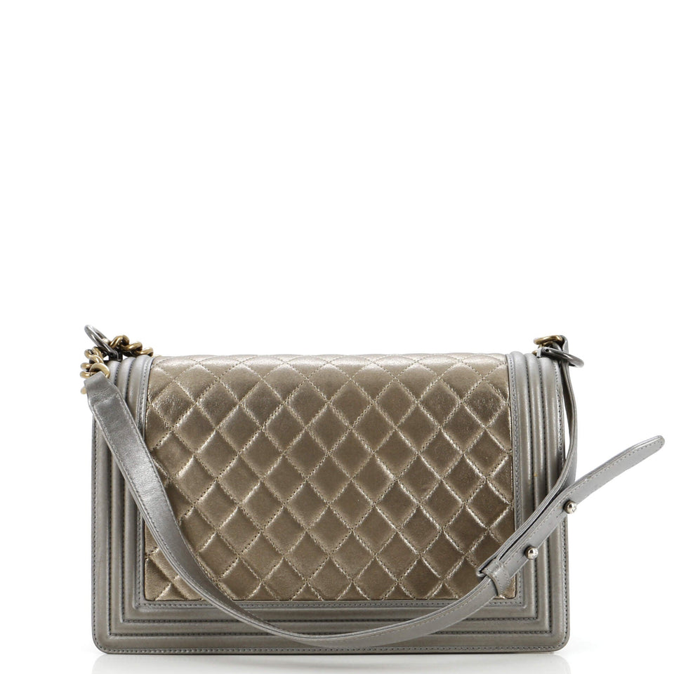 Bicolor Boy Flap Bag Quilted Metallic Calfskin New Medium