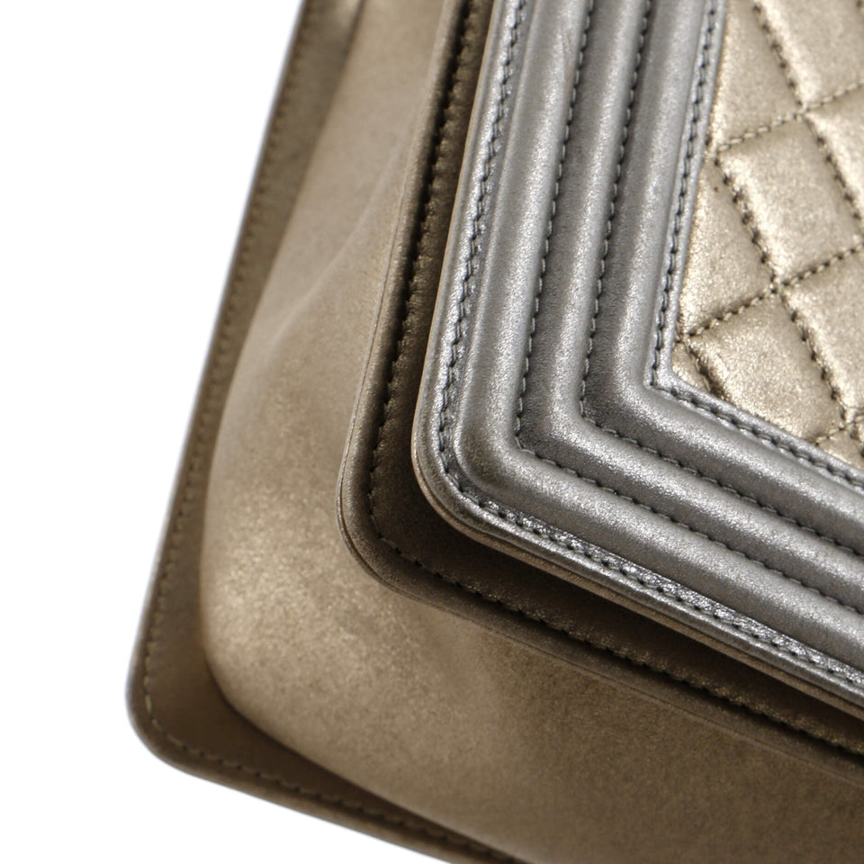 Bicolor Boy Flap Bag Quilted Metallic Calfskin New Medium