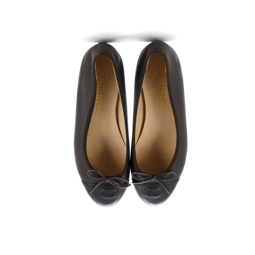 Women's CC Cap Toe Bow Ballerina Flats Leather