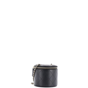 CC Round Vanity Case with Chain Quilted Lambskin Mini