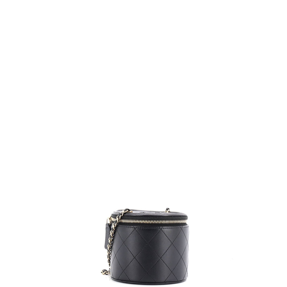 CC Round Vanity Case with Chain Quilted Lambskin Mini