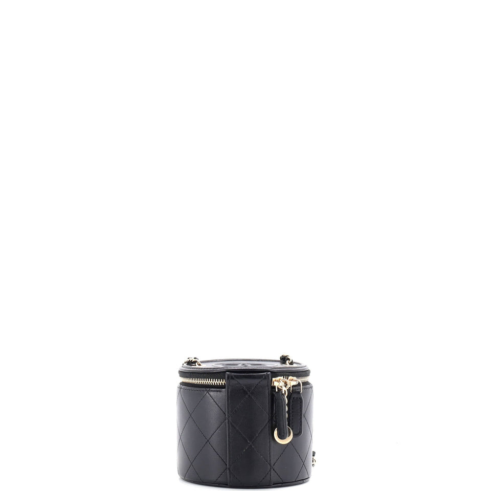 CC Round Vanity Case with Chain Quilted Lambskin Mini