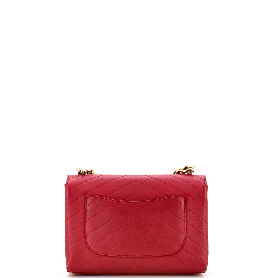 Coco Chevron Flap Bag Stitched Calfskin Small