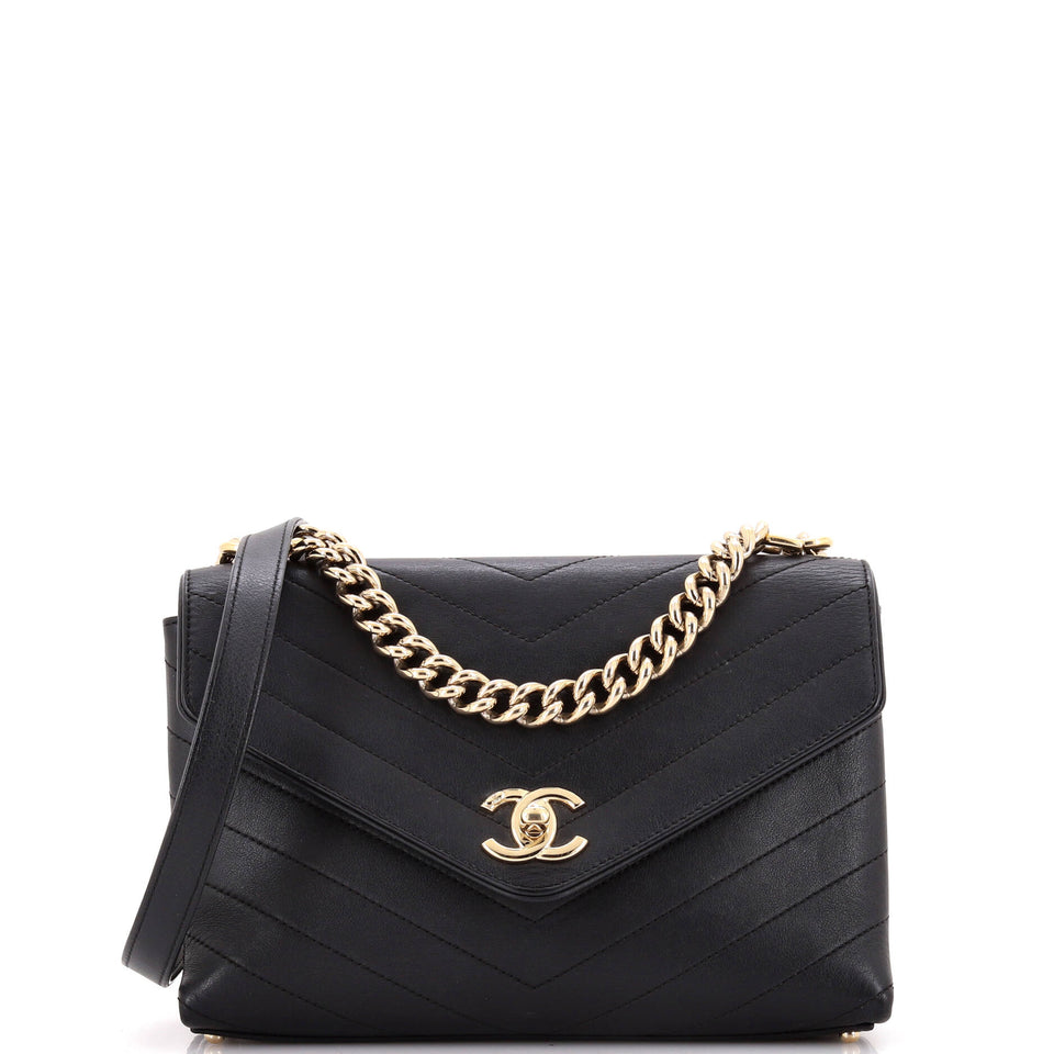 Coco Chevron Flap Bag Stitched Calfskin Small
