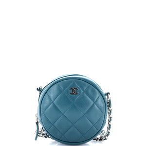 Round Clutch with Chain Quilted Iridescent Caviar Mini