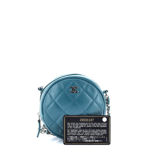 Round Clutch with Chain Quilted Iridescent Caviar Mini