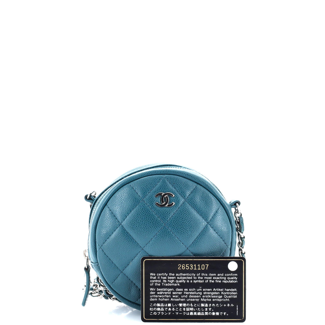 Round Clutch with Chain Quilted Iridescent Caviar Mini