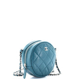 Round Clutch with Chain Quilted Iridescent Caviar Mini