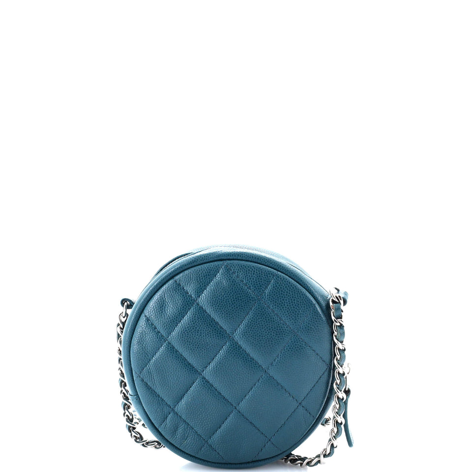 Round Clutch with Chain Quilted Iridescent Caviar Mini