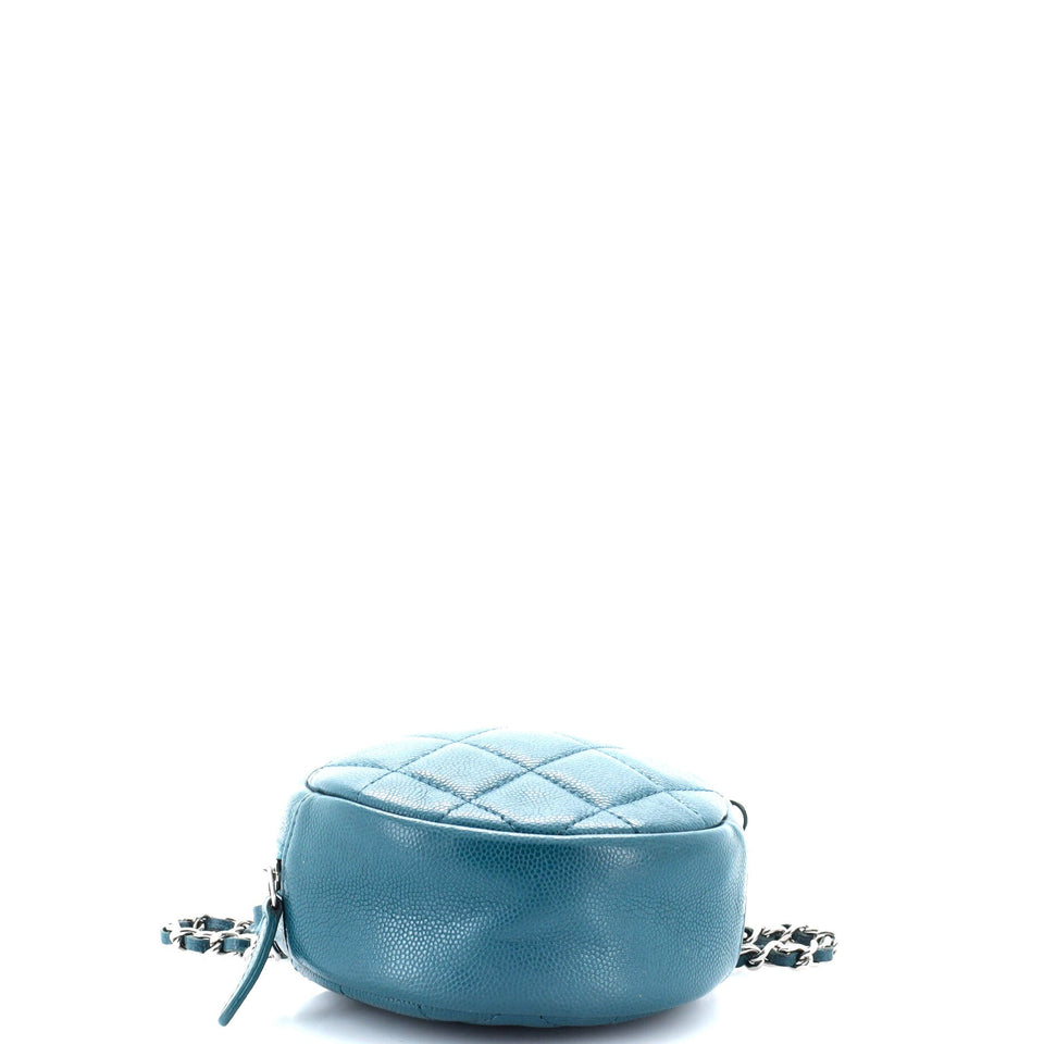 Round Clutch with Chain Quilted Iridescent Caviar Mini