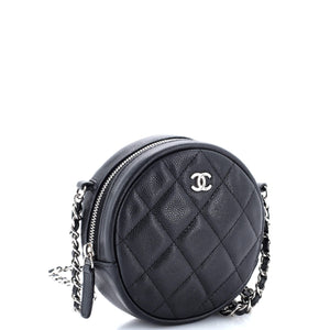 Round Clutch with Chain Quilted Iridescent Caviar Mini