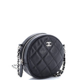 Round Clutch with Chain Quilted Iridescent Caviar Mini