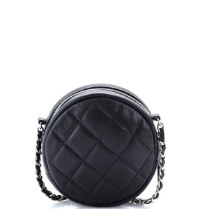 Round Clutch with Chain Quilted Iridescent Caviar Mini