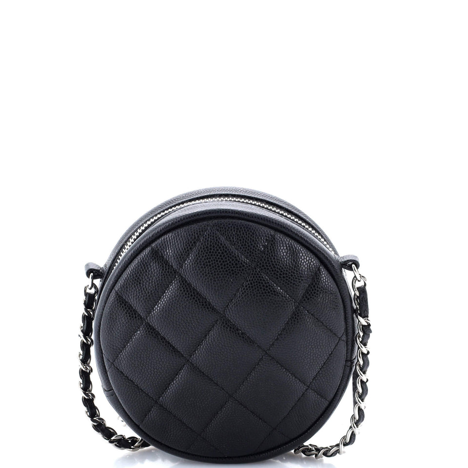 Round Clutch with Chain Quilted Iridescent Caviar Mini