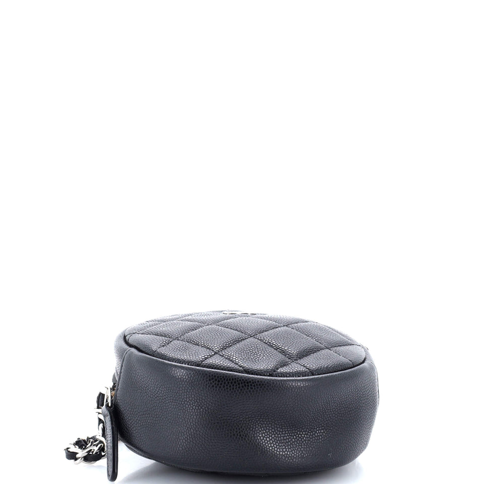 Round Clutch with Chain Quilted Iridescent Caviar Mini