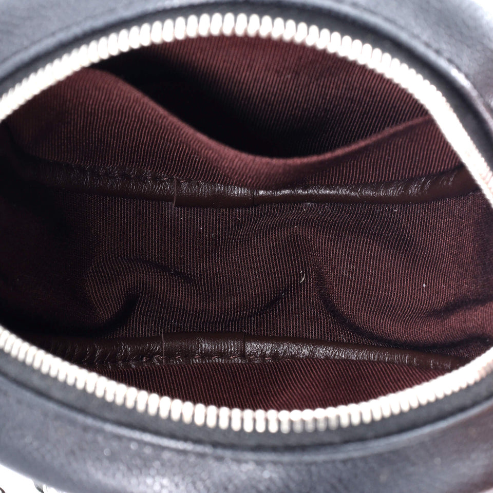 Round Clutch with Chain Quilted Iridescent Caviar Mini