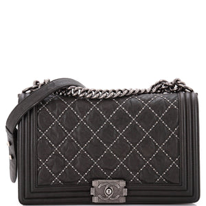 Boy Flap Bag Studded Quilted Distressed Calfskin New Medium