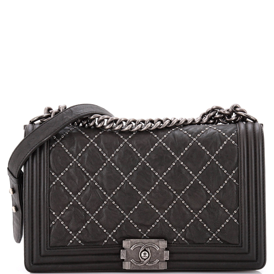 Boy Flap Bag Studded Quilted Distressed Calfskin New Medium