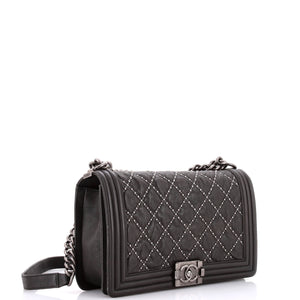 Boy Flap Bag Studded Quilted Distressed Calfskin New Medium