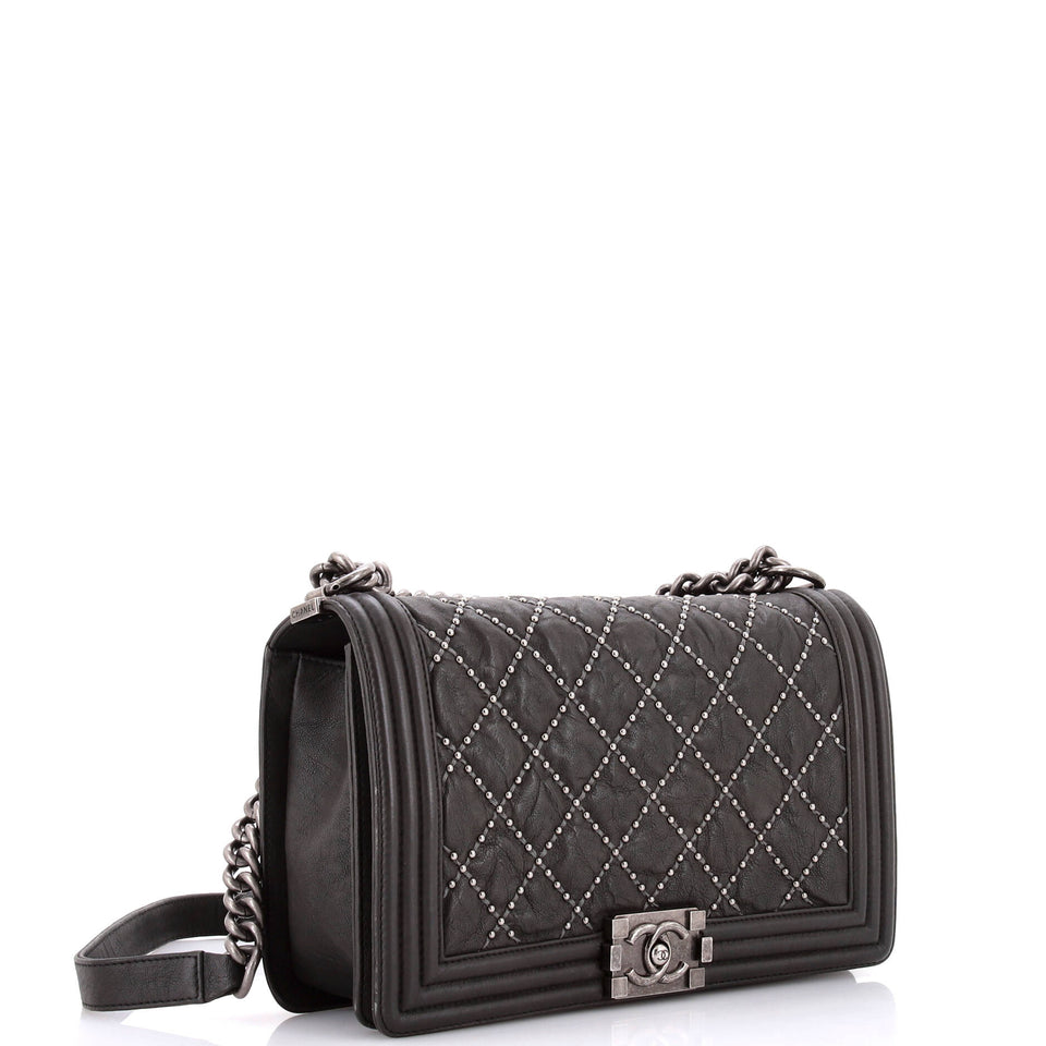 Boy Flap Bag Studded Quilted Distressed Calfskin New Medium