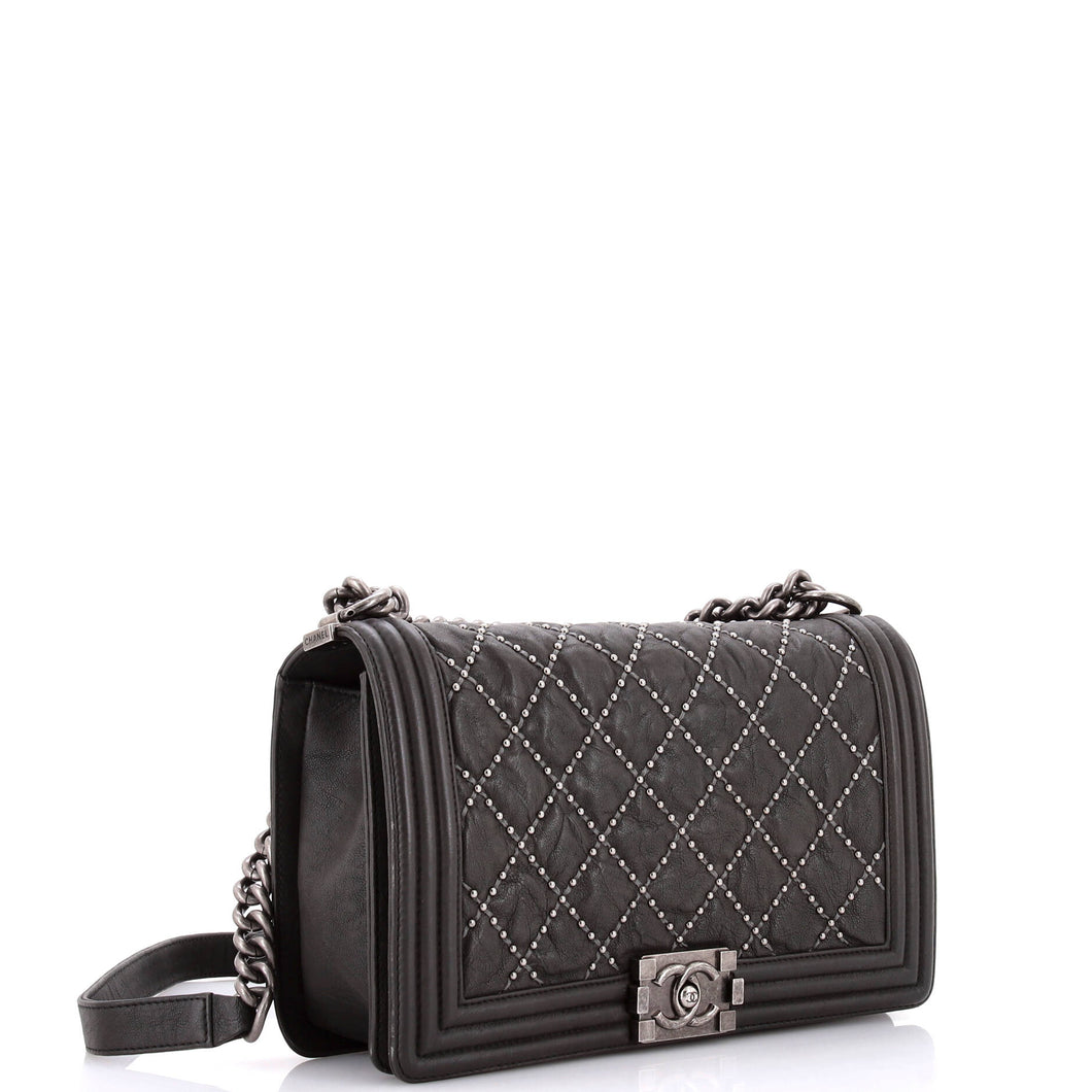 Boy Flap Bag Studded Quilted Distressed Calfskin New Medium