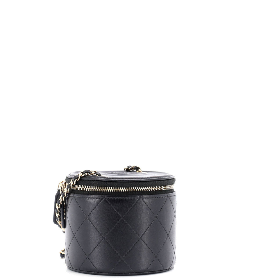 CC Round Vanity Case with Chain Quilted Lambskin Mini