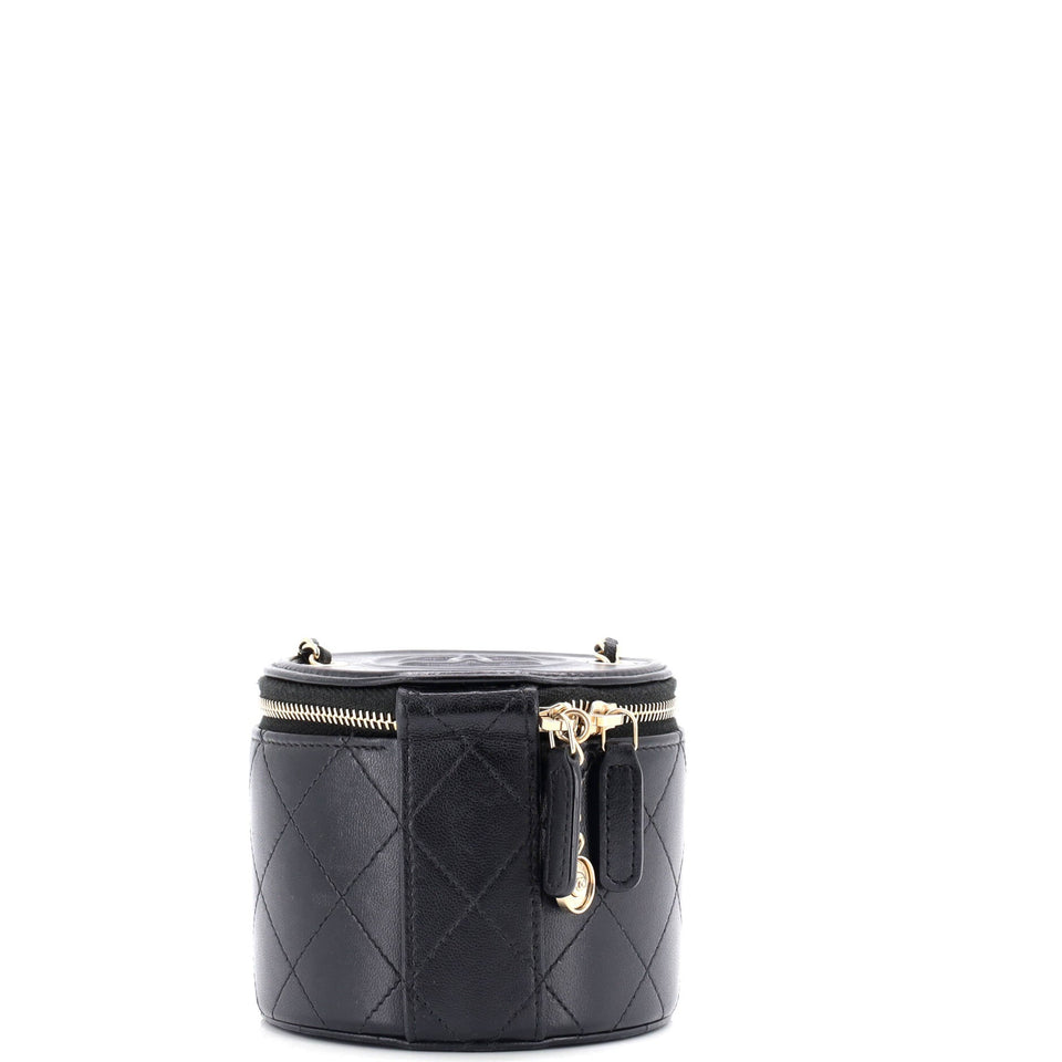 CC Round Vanity Case with Chain Quilted Lambskin Mini