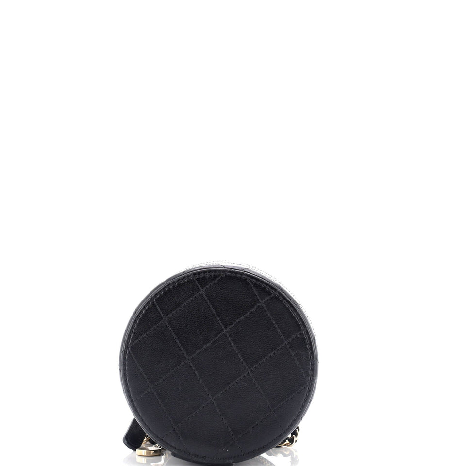 CC Round Vanity Case with Chain Quilted Lambskin Mini