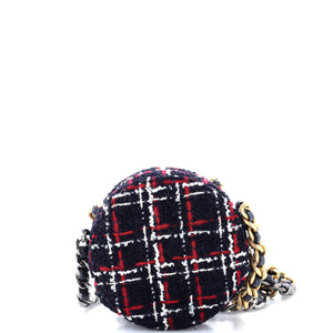 19 Round Clutch with Chain Quilted Tweed