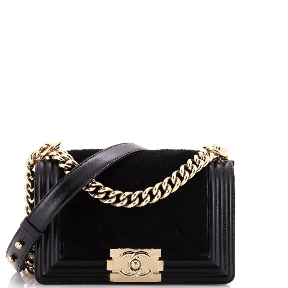 Boy Flap Bag Shearling with Leather Small
